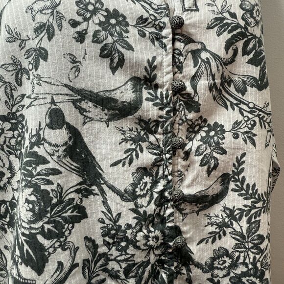 Pilcro Anthropologie Top M Stripe Floral Toile Balloon Sleeve Peasant Romantic - Picture 6 of 13